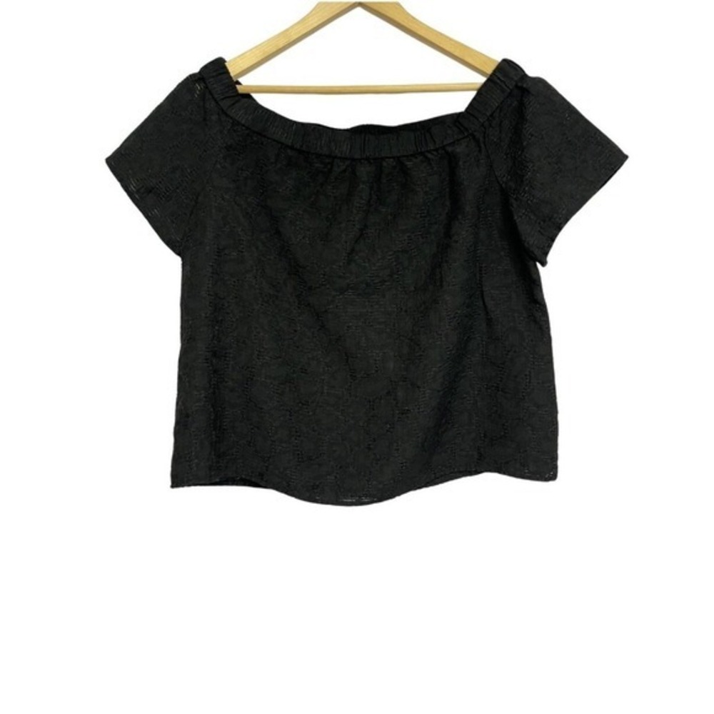 1. State Gauzy Croppedβ Top Womens Size L Black Floral Lace Off Shoulder Blouse